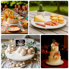 16" Rustic Wooden Cake Stand â€“ Antique White Pedestal with Beaded Edge, Cupcake Display or Wood Slice Tray - Bell Racket Store