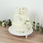 16" Rustic Wooden Cake Stand â€“ Antique White Pedestal with Beaded Edge, Cupcake Display or Wood Slice Tray - Bell Racket Store