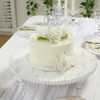 16" Rustic Wooden Cake Stand â€“ Antique White Pedestal with Beaded Edge, Cupcake Display or Wood Slice Tray - Bell Racket Store