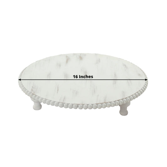 16" Rustic Wooden Cake Stand â€“ Antique White Pedestal with Beaded Edge, Cupcake Display or Wood Slice Tray - Bell Racket Store