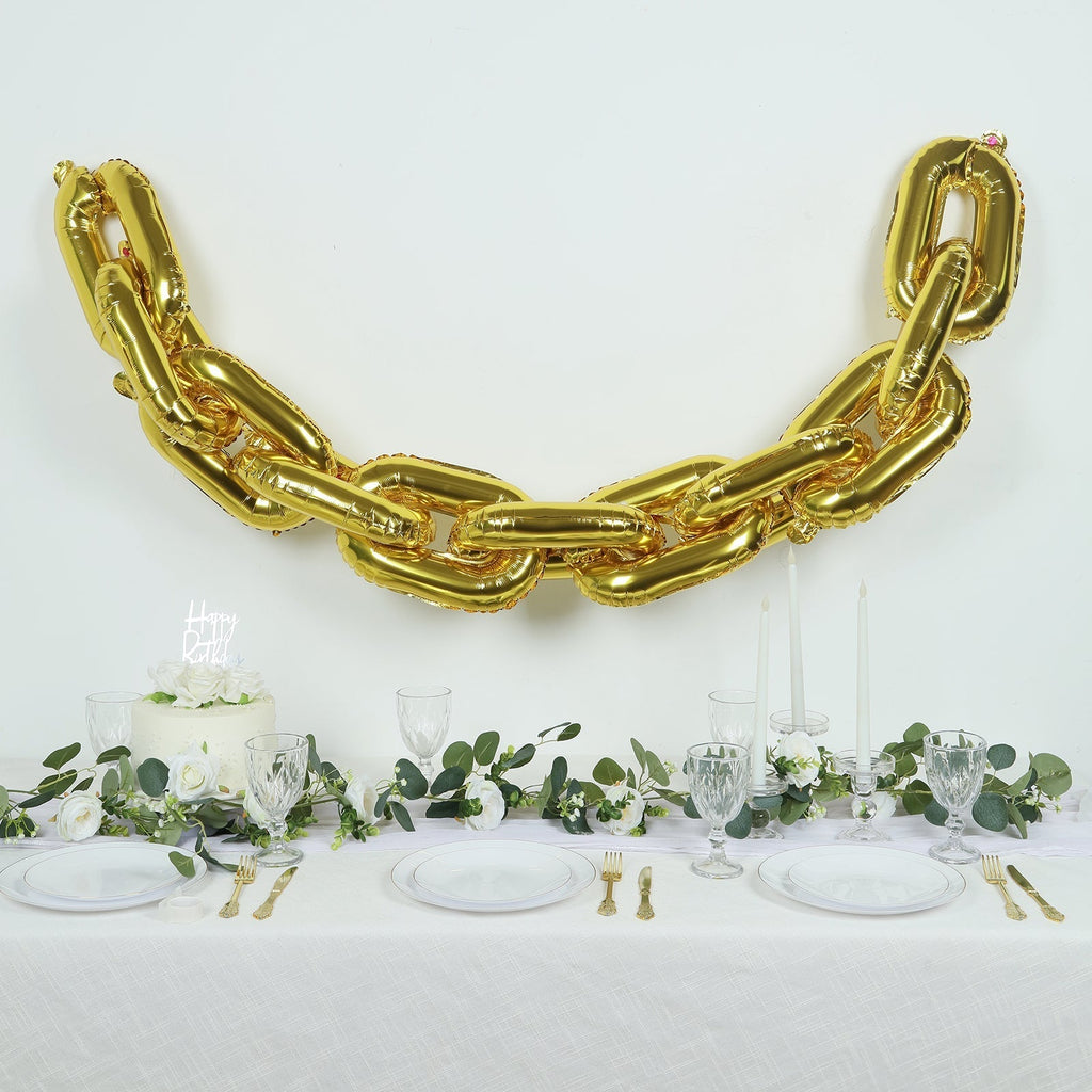 16ft Jumbo Chain Link Balloons in Gold, 30pack Durable Foil Chain Balloons for 90s Hip Hop Party Decorations, Event Decor - Bell Racket Store