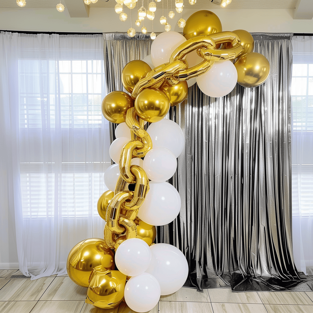16ft Jumbo Chain Link Balloons in Gold, 30pack Durable Foil Chain Balloons for 90s Hip Hop Party Decorations, Event Decor - Bell Racket Store
