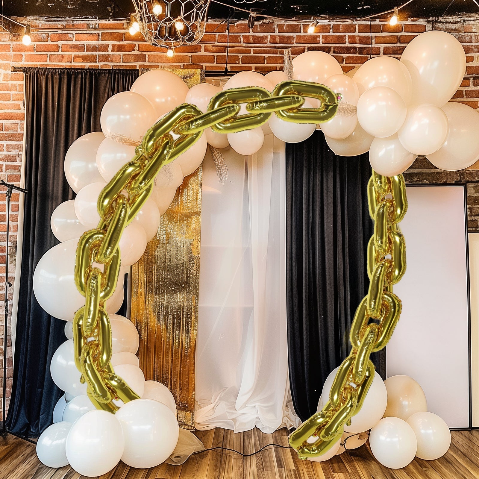 16ft Jumbo Chain Link Balloons in Gold, 30pack Durable Foil Chain Balloons for 90s Hip Hop Party Decorations, Event Decor - Bell Racket Store