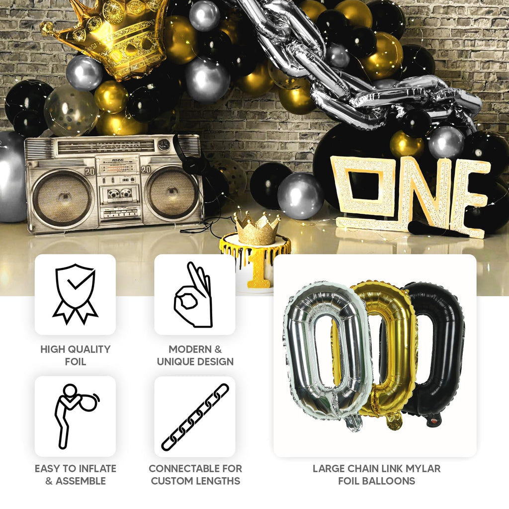 16ft Jumbo Chain Link Balloons in Silver, 30pack 8x12" Durable Foil Chain Balloons for 90s Hip Hop Party Decorations, Event Decor - Bell Racket Store