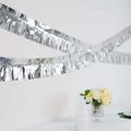 16ft Metallic Silver Foil Tassel Fringe Backdrop Banner, Tinsel Garland Decor