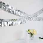 16ft Metallic Silver Foil Tassel Fringe Backdrop Banner, Tinsel Garland Decor