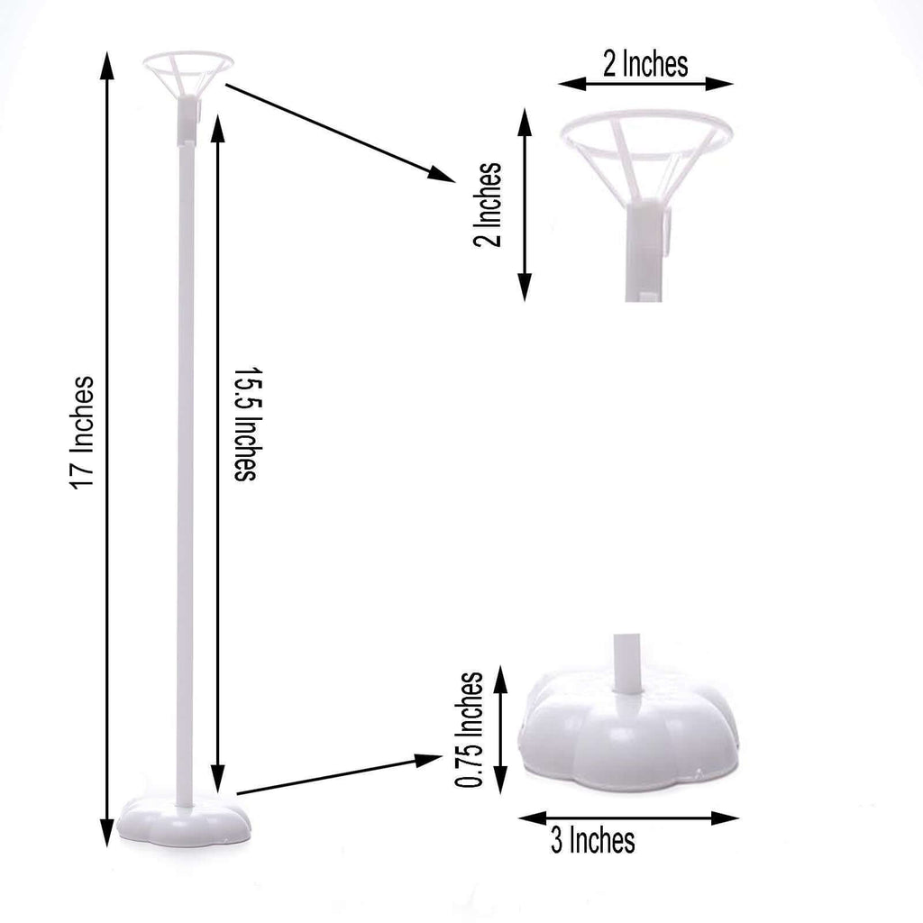 5 Pack White Balloon Centerpieces Holder with Floral Base, Table Top Balloon Stand Stick Kit - 17"