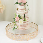 18" Gold Metal Cake Stand with Glass Top Baroque Ornate Style, Round Dessert Display Tray - Bell Racket Store