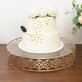 18" Gold Metal Cake Stand with Glass Top Baroque Ornate Style, Round Dessert Display Tray - Bell Racket Store