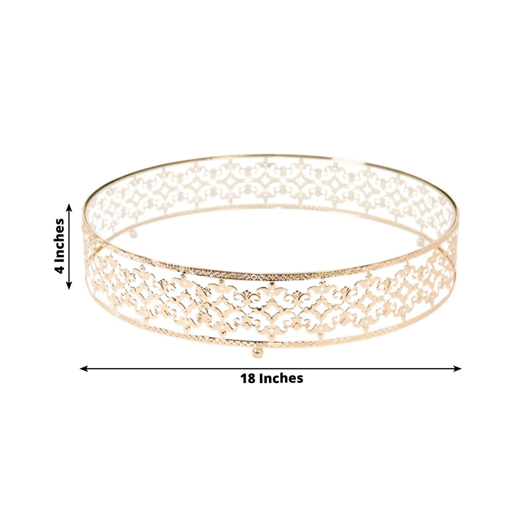 18" Gold Metal Cake Stand with Glass Top Baroque Ornate Style, Round Dessert Display Tray - Bell Racket Store