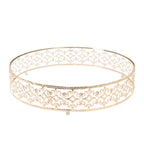 18" Gold Metal Cake Stand with Glass Top Baroque Ornate Style, Round Dessert Display Tray - Bell Racket Store