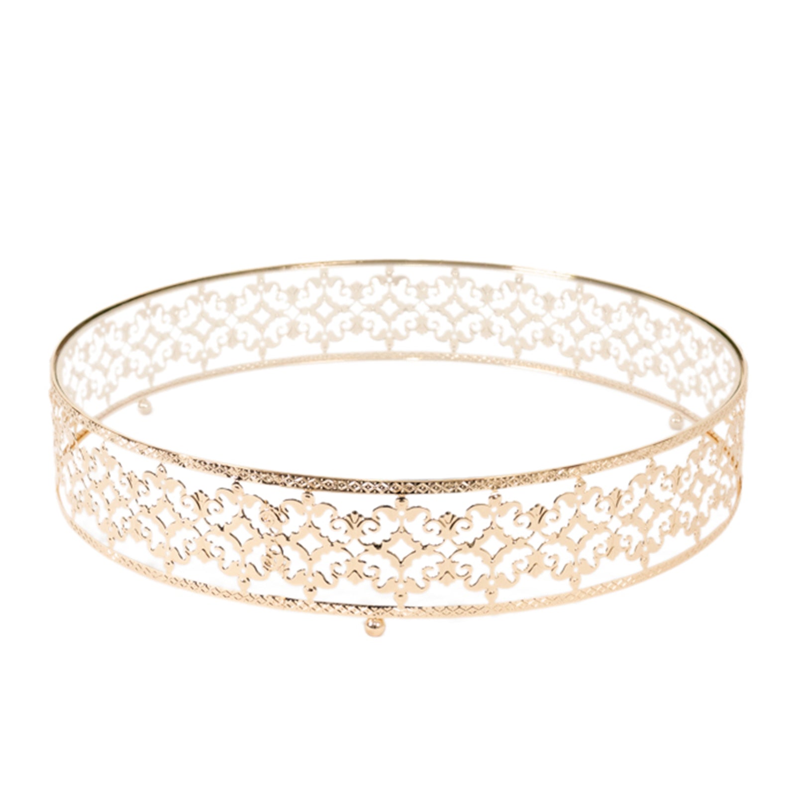 18" Gold Metal Cake Stand with Glass Top Baroque Ornate Style, Round Dessert Display Tray - Bell Racket Store
