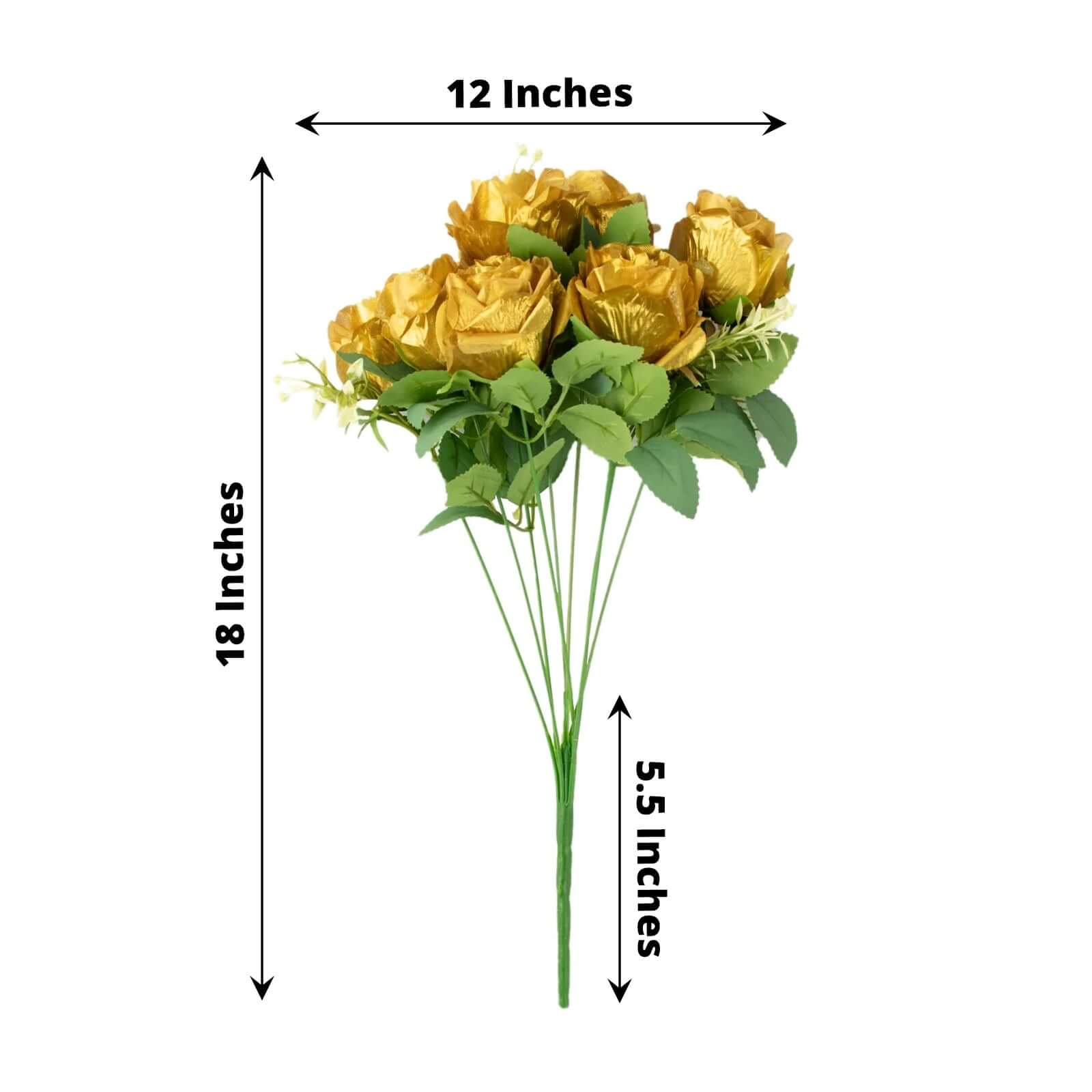 2 Bushes 18" Real Touch Gold Artificial Rose Flower Bouquet, Silk Long Stem Flower Arrangements