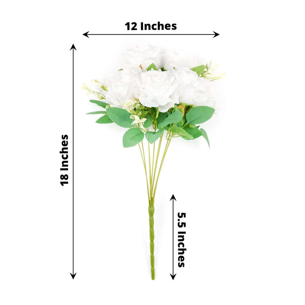 2 Bushes 18" Real Touch White Artificial Rose Flower Bouquet, Silk Long Stem Flower Arrangements