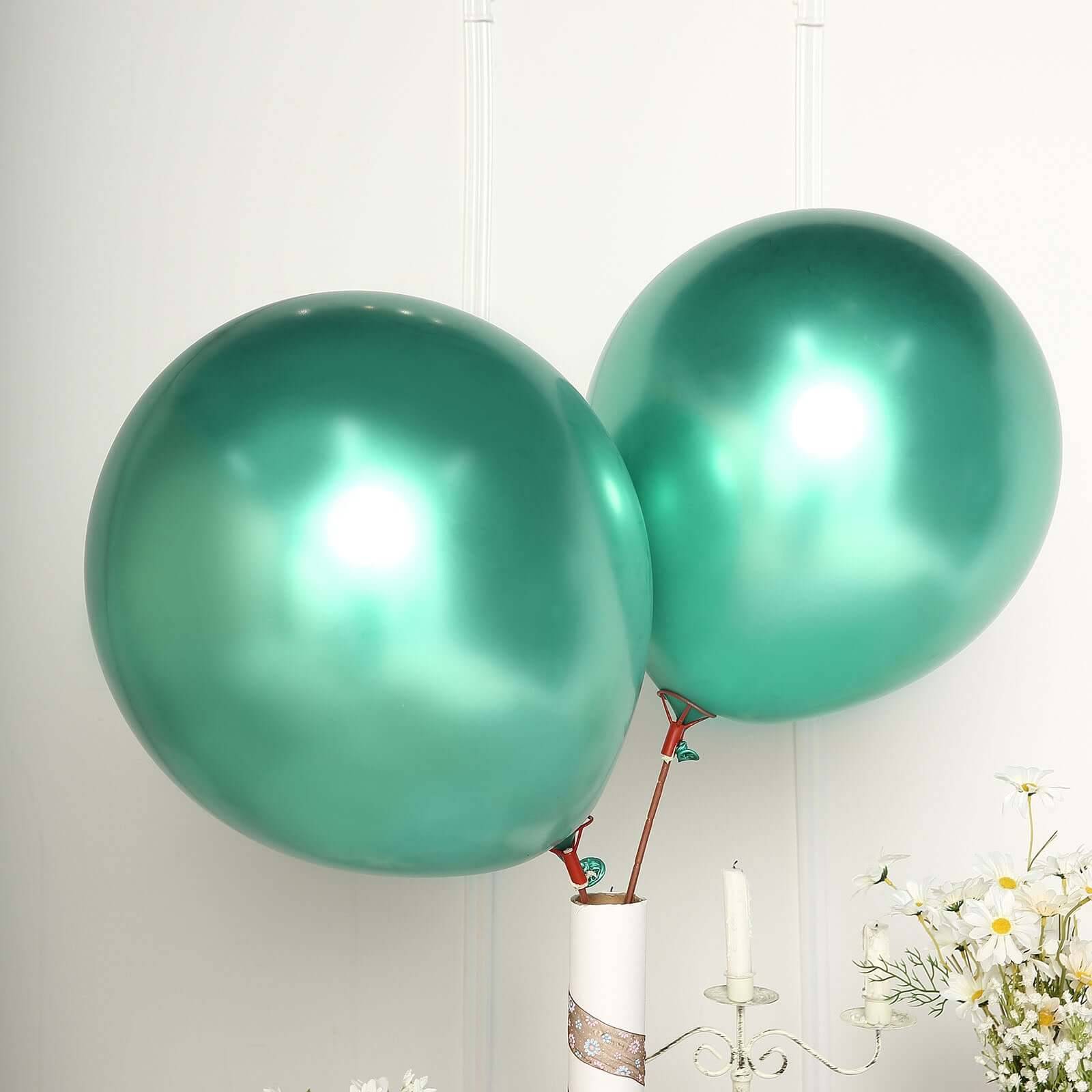 5 Pack 18" Metallic Chrome Green Latex Helium or Air Party Balloons