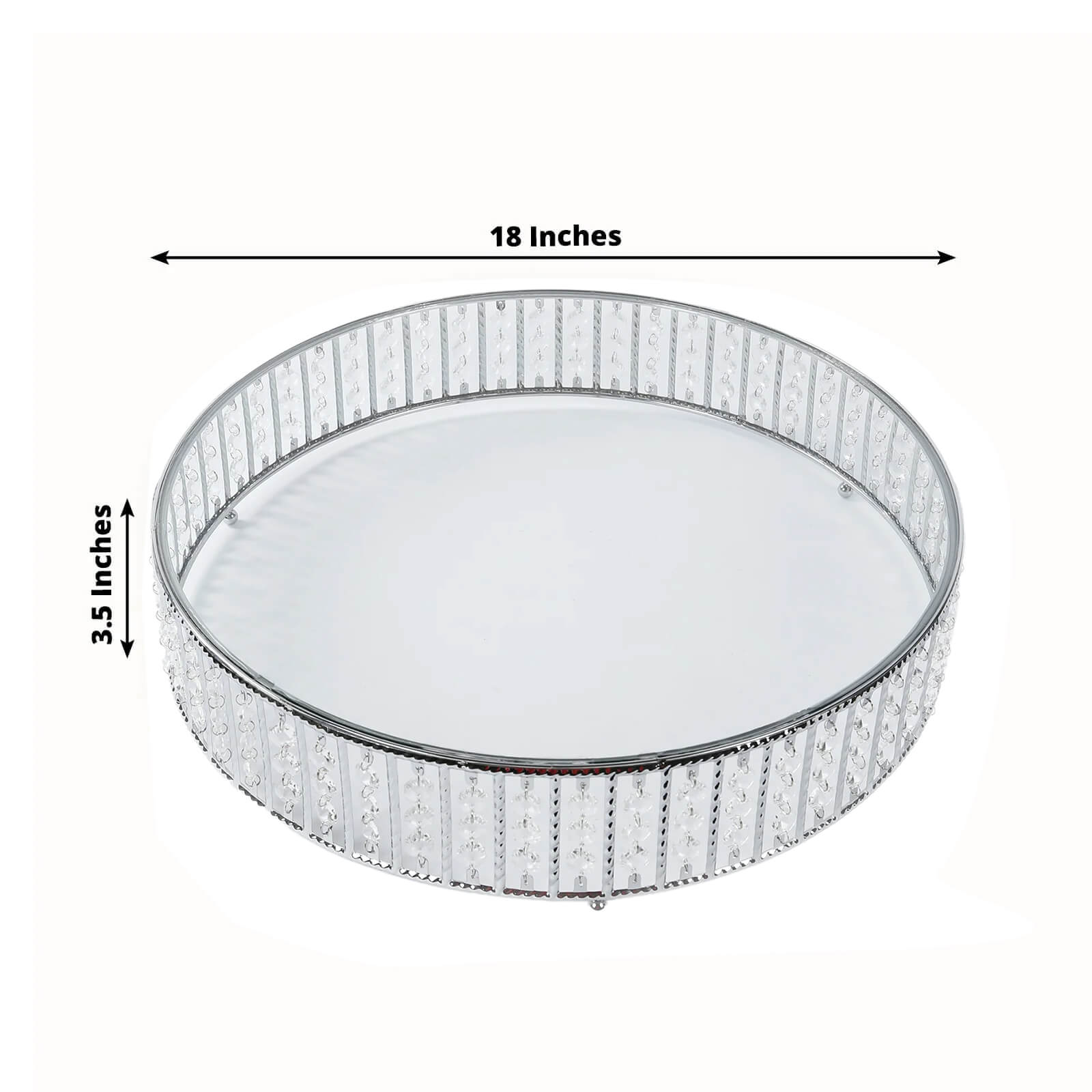 18" Round Silver Cake Stand with Hanging Crystal Beads and Glass Top â€“ Metal Dessert Display Tray - Bell Racket Store
