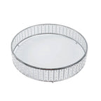 18" Round Silver Cake Stand with Hanging Crystal Beads and Glass Top â€“ Metal Dessert Display Tray - Bell Racket Store