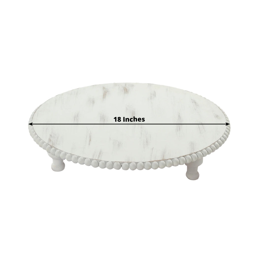 18" Rustic Wooden Cake Stand â€“ Antique White Pedestal with Beaded Edge, Cupcake Display or Wood Slice Tray - Bell Racket Store