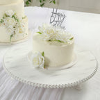 18" Rustic Wooden Cake Stand â€“ Antique White Pedestal with Beaded Edge, Cupcake Display or Wood Slice Tray - Bell Racket Store