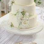 18" Rustic Wooden Cake Stand â€“ Antique White Pedestal with Beaded Edge, Cupcake Display or Wood Slice Tray - Bell Racket Store