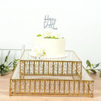 18" Square Gold Cake Stand with Hanging Crystal Beads and Glass Top â€“ Metal Dessert Display Tray - Bell Racket Store