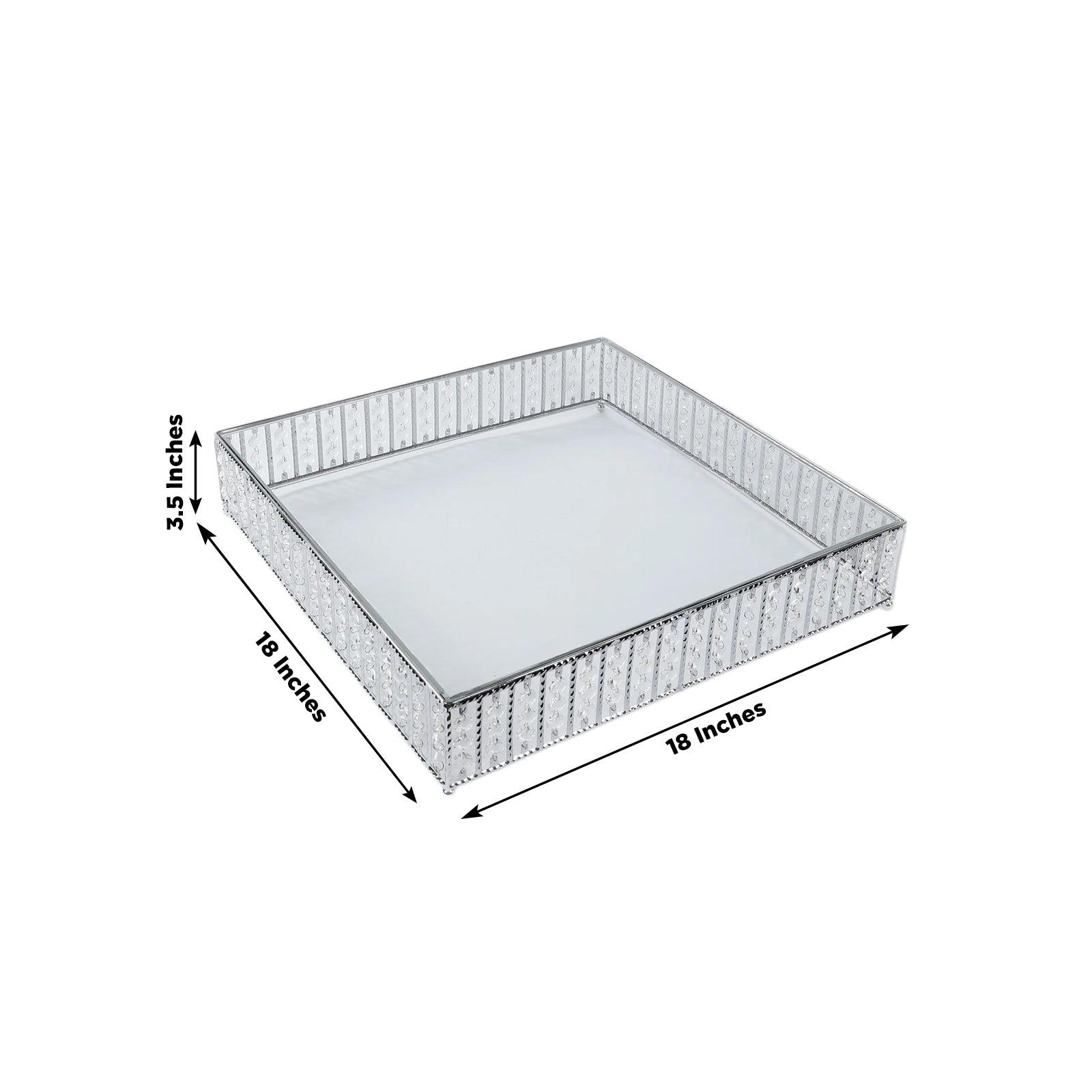 18" Square Silver Cake Stand with Hanging Crystal Beads and Glass Top â€“ Metal Dessert Display Tray - Bell Racket Store