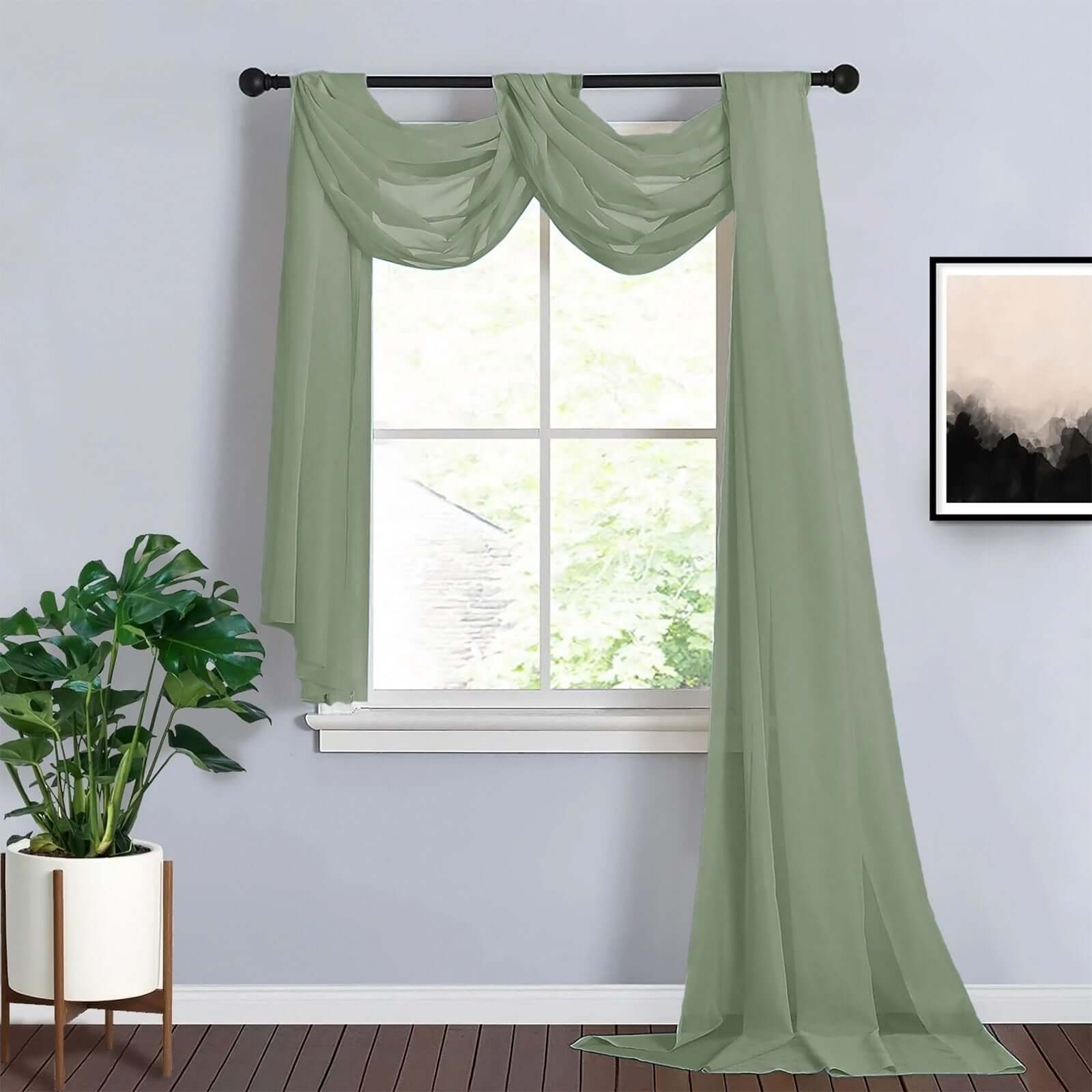 18ft Dusty Sage Green Sheer Organza Wedding Arch Drapery Fabric, Window Scarf Valance - Bell Racket Store