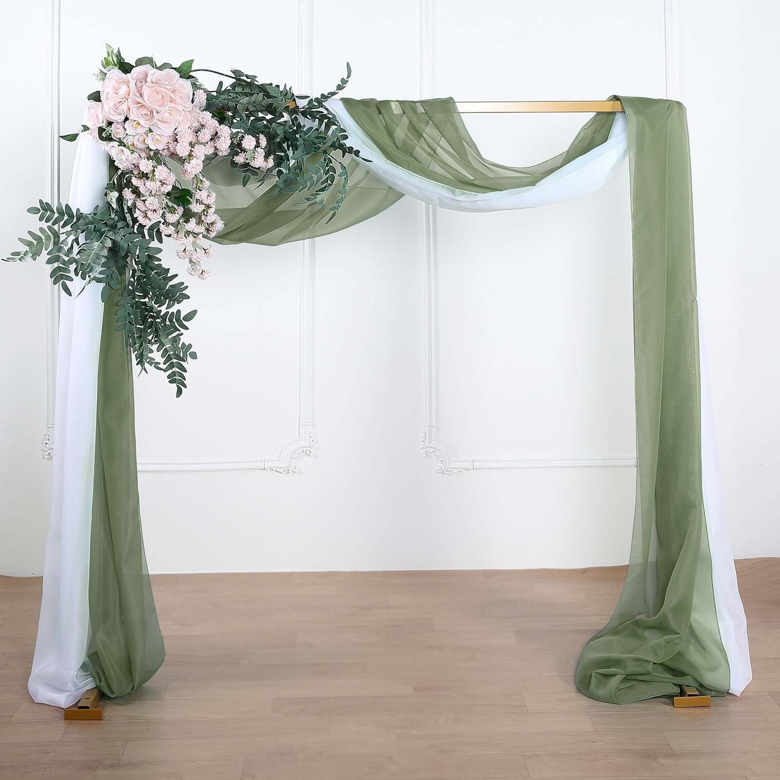 18ft Dusty Sage Green Sheer Organza Wedding Arch Drapery Fabric, Window Scarf Valance - Bell Racket Store