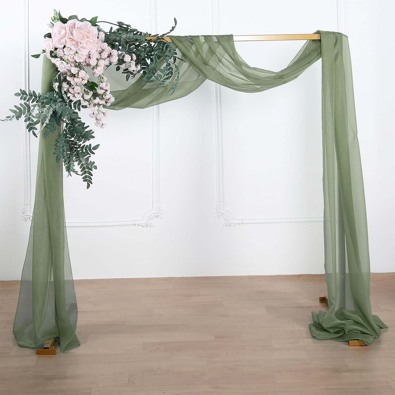 18ft Dusty Sage Green Sheer Organza Wedding Arch Drapery Fabric, Window Scarf Valance - Bell Racket Store