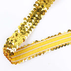 1"x10 Yards Metallic Gold Sequin Stretch Fabric Ribbon, Elastic Lace Trim, Shiny Glitter Craft Fabric - Bell Racket Store