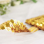 1"x10 Yards Metallic Gold Sequin Stretch Fabric Ribbon, Elastic Lace Trim, Shiny Glitter Craft Fabric - Bell Racket Store