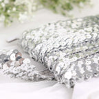 1"x10 Yards Metallic Silver Sequin Stretch Fabric Ribbon, Elastic Lace Trim, Shiny Glitter Craft Fabric - Bell Racket Store