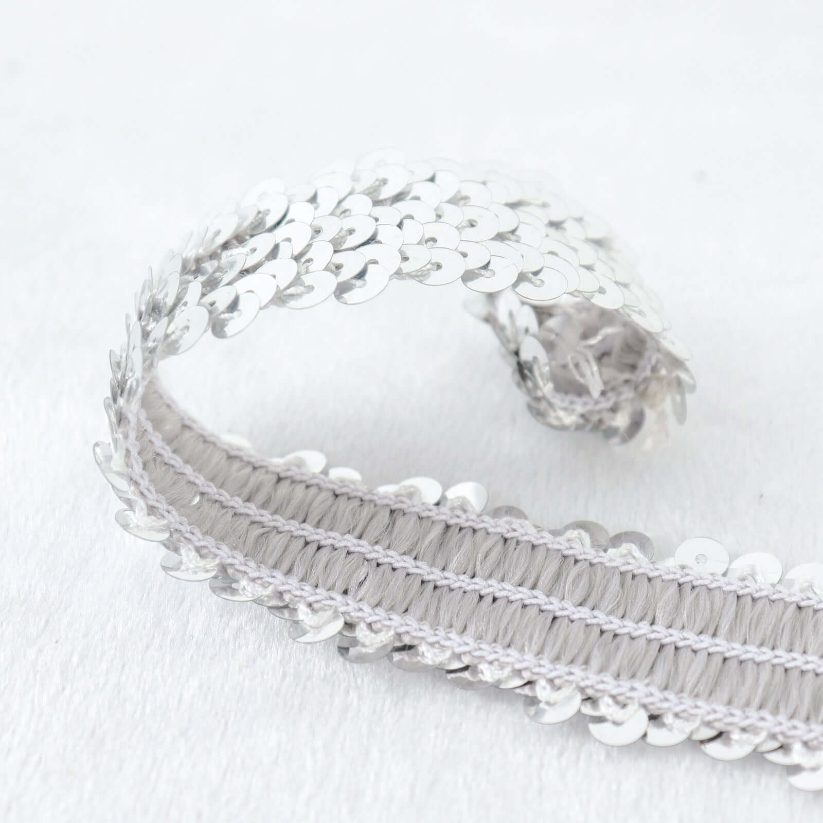 1"x10 Yards Metallic Silver Sequin Stretch Fabric Ribbon, Elastic Lace Trim, Shiny Glitter Craft Fabric - Bell Racket Store