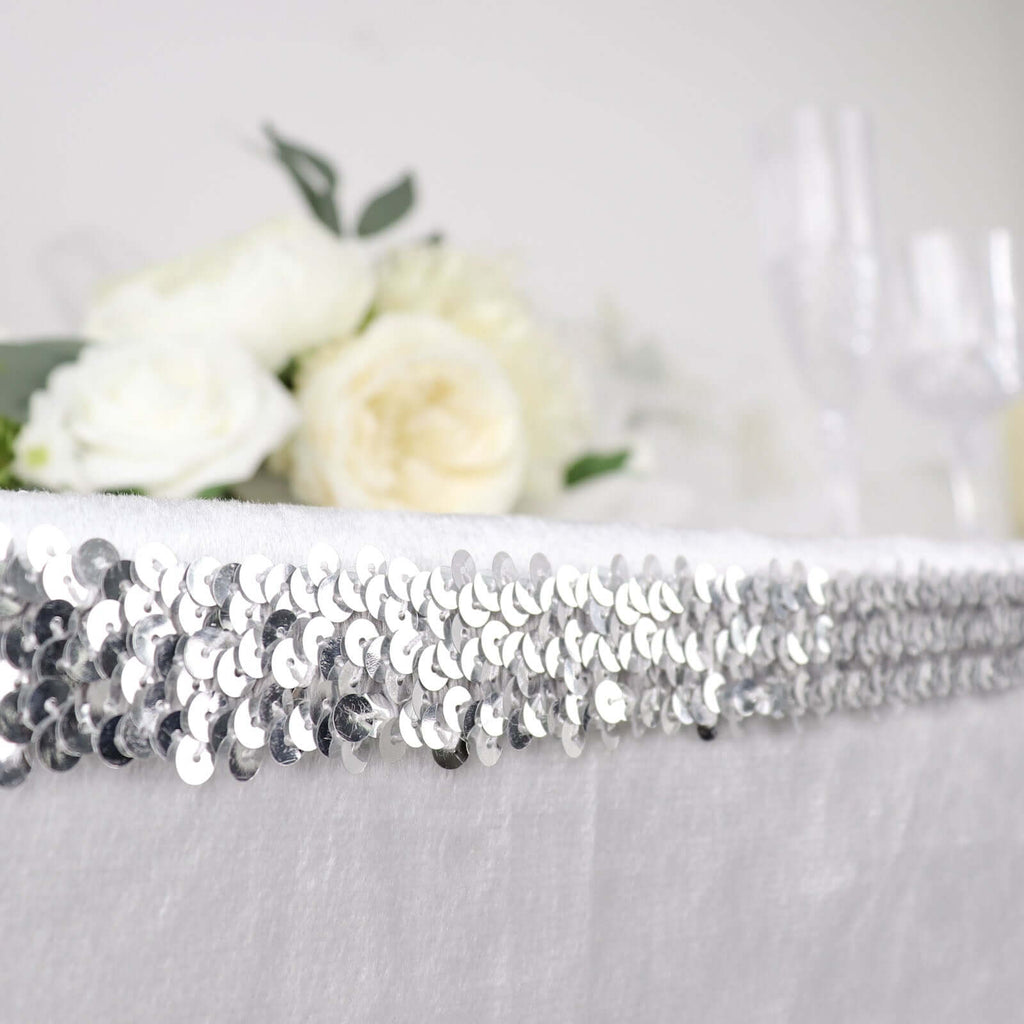 1"x10 Yards Metallic Silver Sequin Stretch Fabric Ribbon, Elastic Lace Trim, Shiny Glitter Craft Fabric - Bell Racket Store