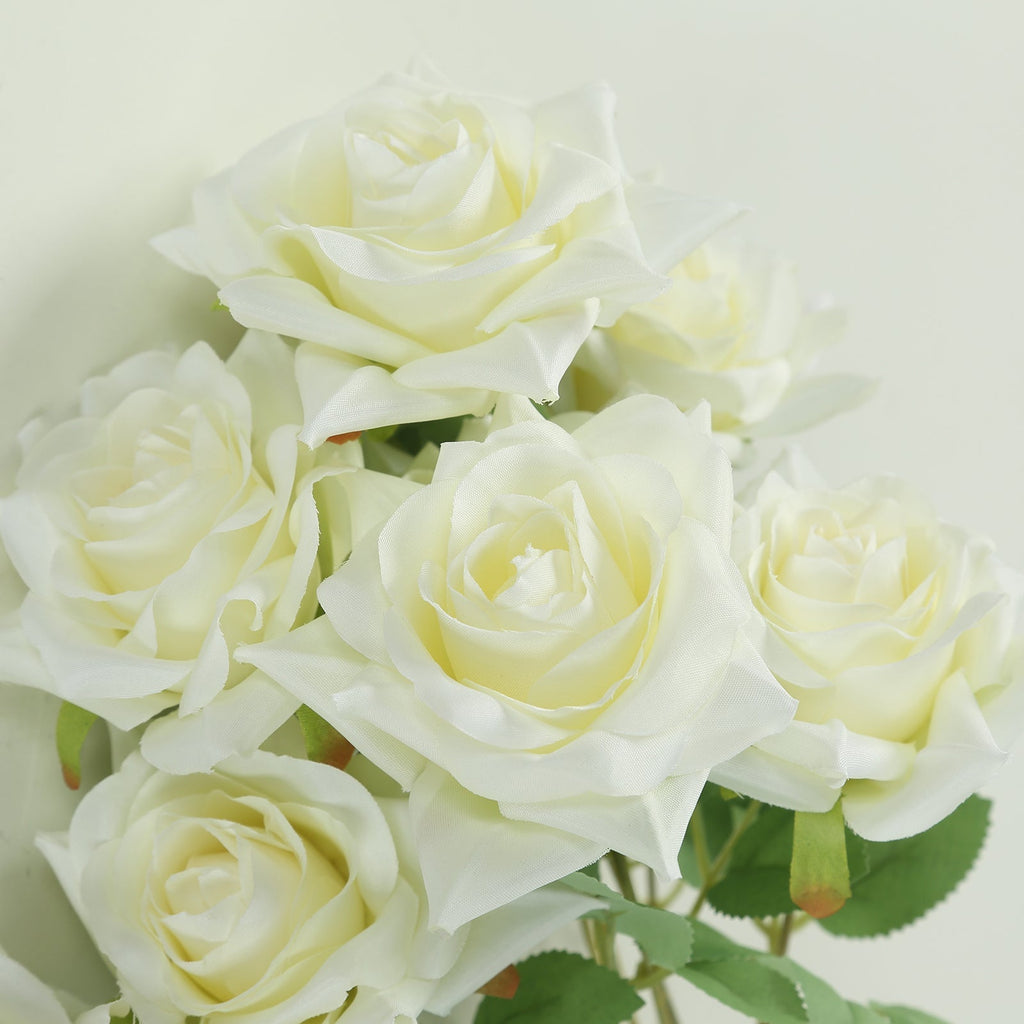 2 Bouquets 17" Ivory Real Touch Artificial Silk Rose Flower Bushes - Bell Racket Store