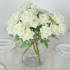 2 Bouquets 17" Ivory Real Touch Artificial Silk Rose Flower Bushes - Bell Racket Store