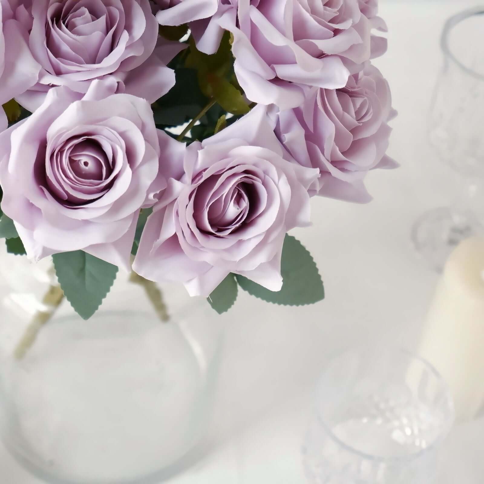 2 Bouquets 17" Lavender Lilac Real Touch Artificial Silk Rose Flower Bushes - Bell Racket Store