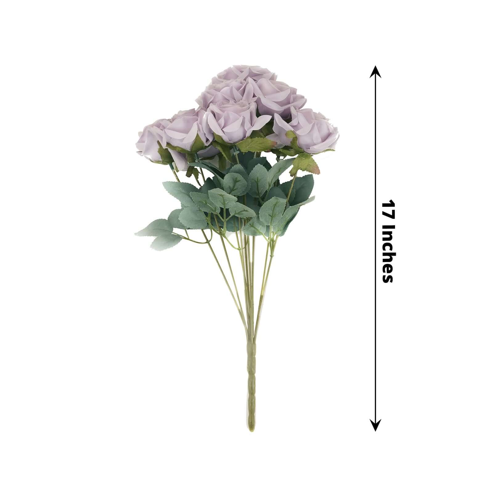2 Bouquets 17" Lavender Lilac Real Touch Artificial Silk Rose Flower Bushes - Bell Racket Store
