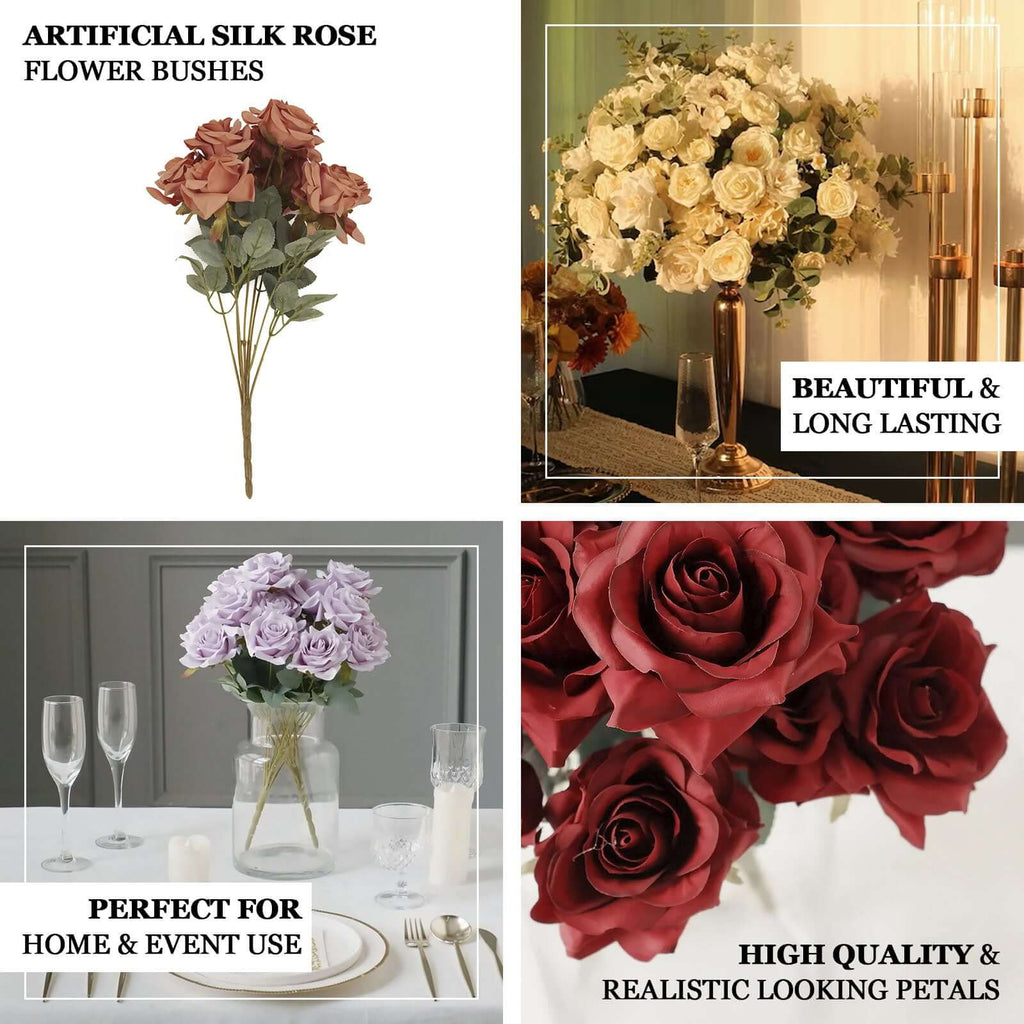 2 Bouquets 17" Terracotta (Rust) Real Touch Artificial Silk Rose Flower Bushes - Bell Racket Store