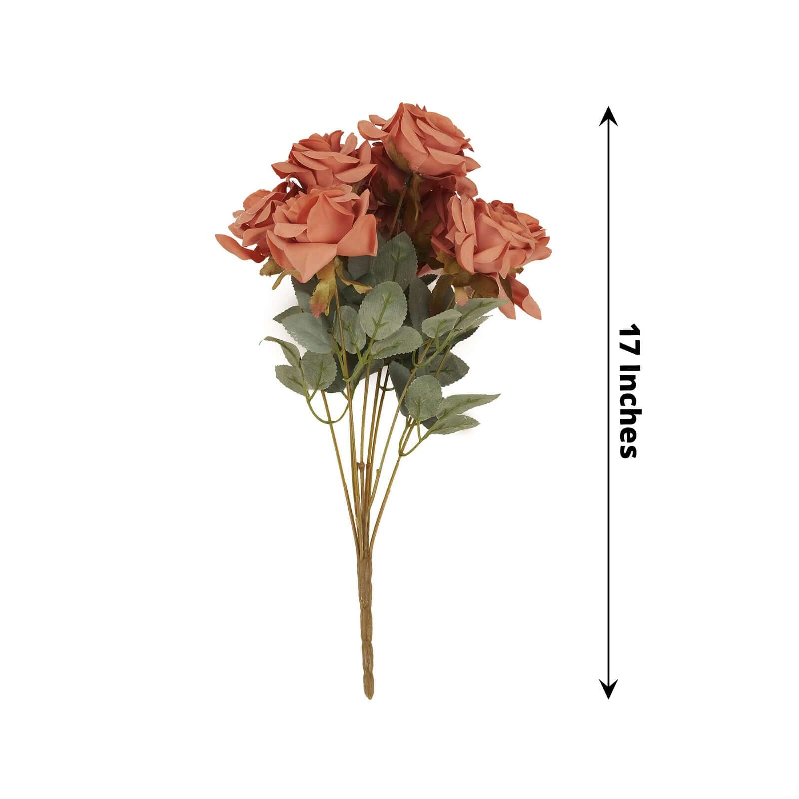 2 Bouquets 17" Terracotta (Rust) Real Touch Artificial Silk Rose Flower Bushes - Bell Racket Store