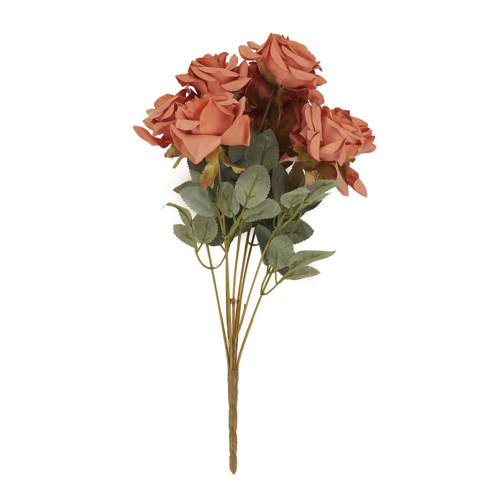 2 Bouquets 17" Terracotta (Rust) Real Touch Artificial Silk Rose Flower Bushes - Bell Racket Store