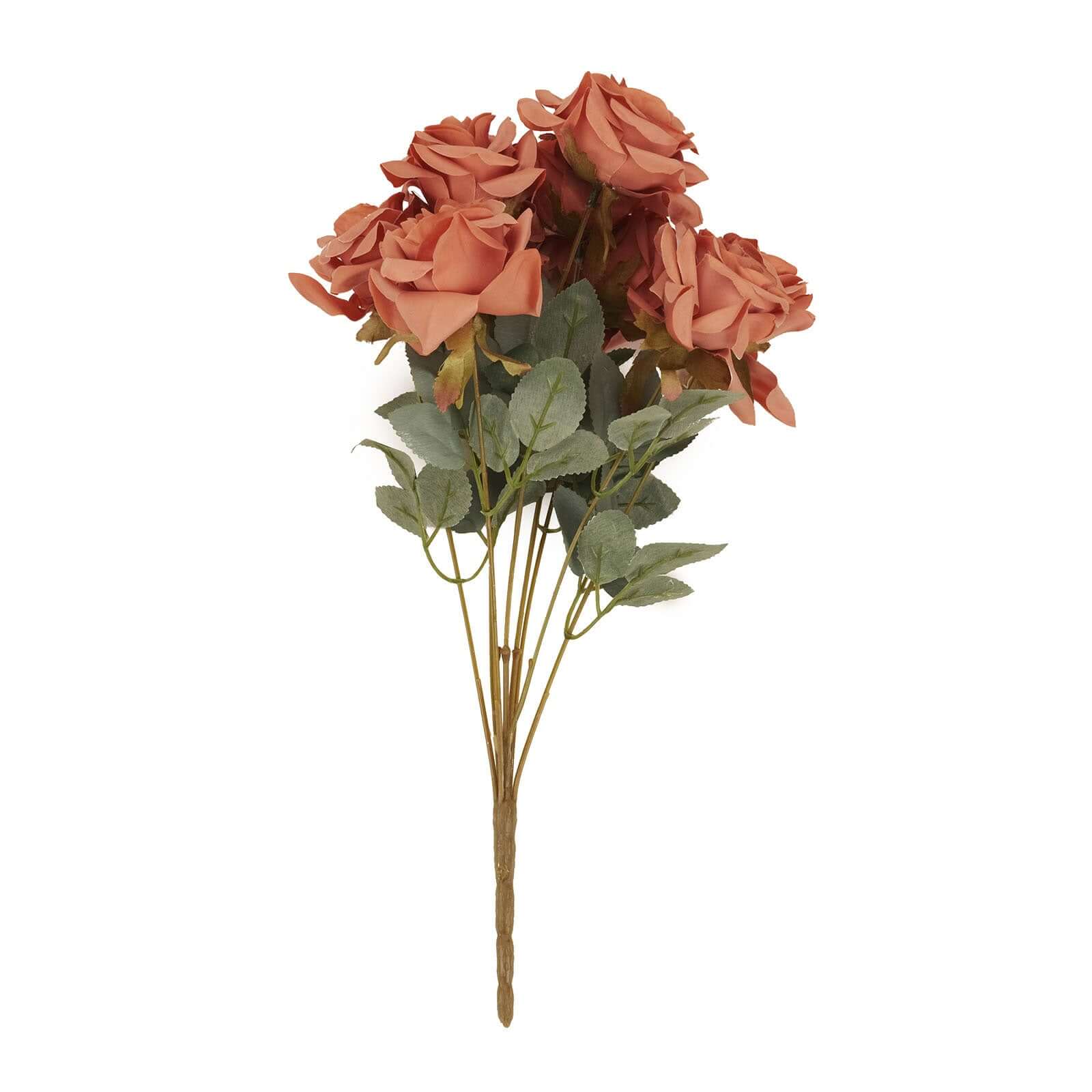 2 Bouquets 17" Terracotta (Rust) Real Touch Artificial Silk Rose Flower Bushes - Bell Racket Store