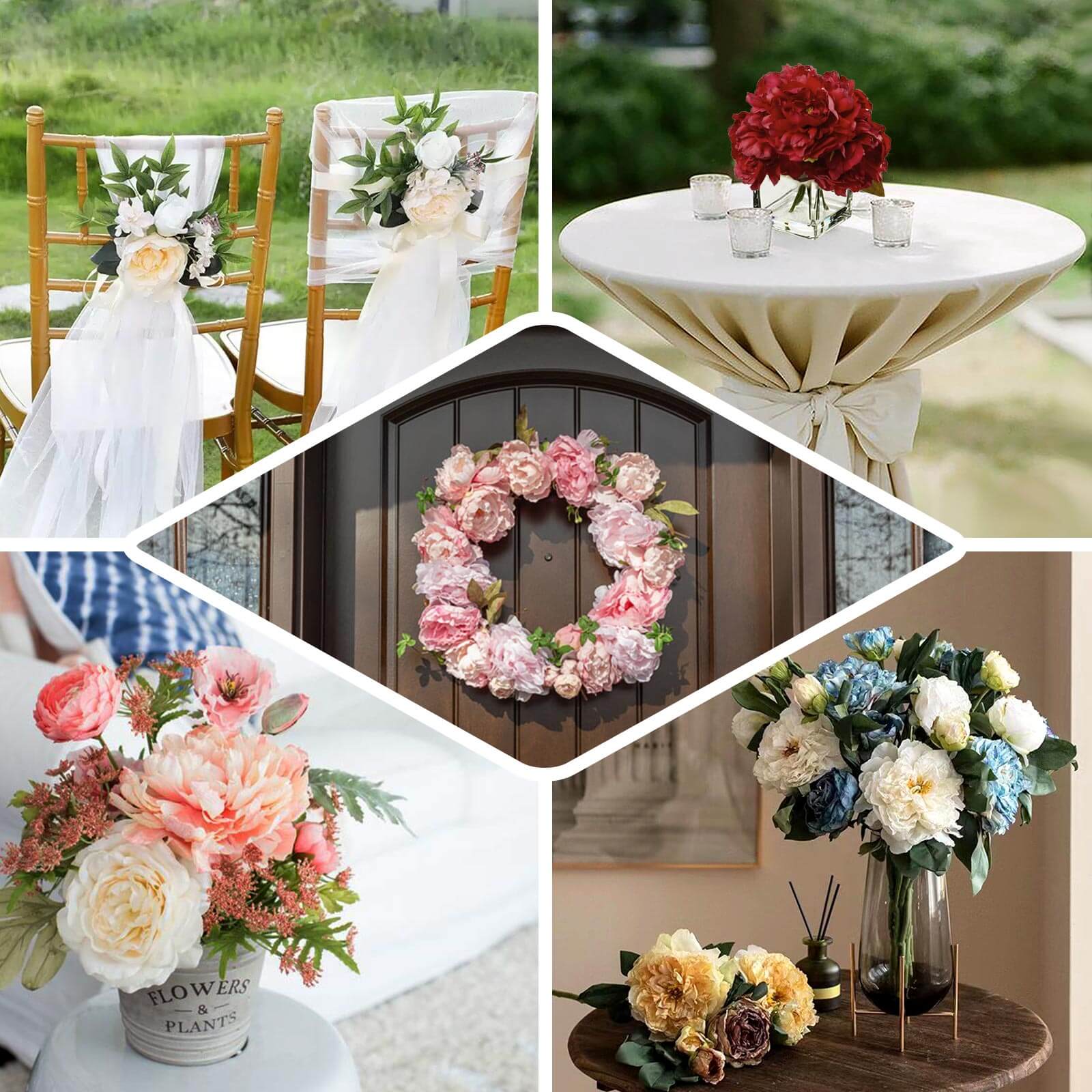 2 Bushes 17" Blush Artificial Silk Peony Flower Bouquets, Real Touch Peonies Spray - Bell Racket Store