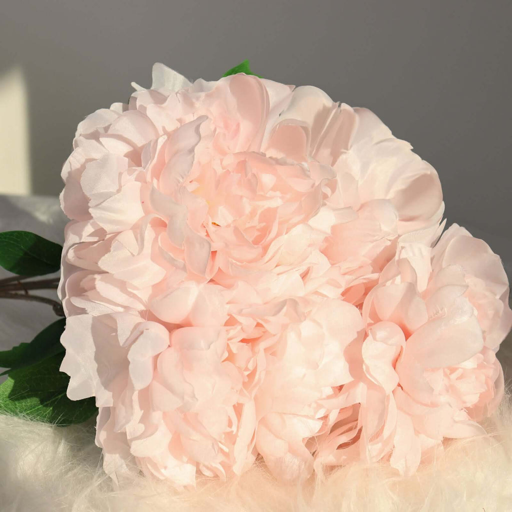 2 Bushes 17" Blush Artificial Silk Peony Flower Bouquets, Real Touch Peonies Spray - Bell Racket Store