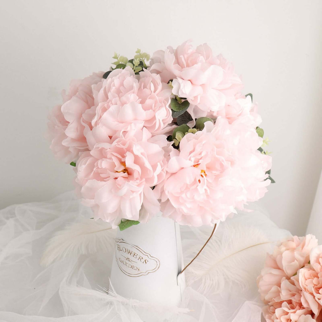 2 Bushes 17" Blush Artificial Silk Peony Flower Bouquets, Real Touch Peonies Spray - Bell Racket Store