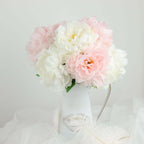 2 Bushes 17" Blush Artificial Silk Peony Flower Bouquets, Real Touch Peonies Spray - Bell Racket Store