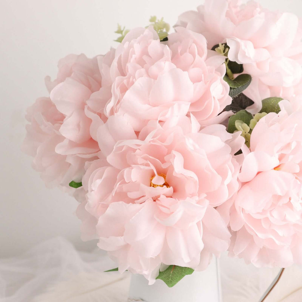 2 Bushes 17" Blush Artificial Silk Peony Flower Bouquets, Real Touch Peonies Spray - Bell Racket Store