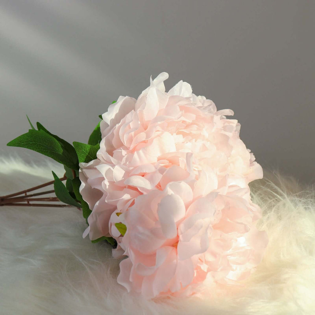 2 Bushes 17" Blush Artificial Silk Peony Flower Bouquets, Real Touch Peonies Spray - Bell Racket Store