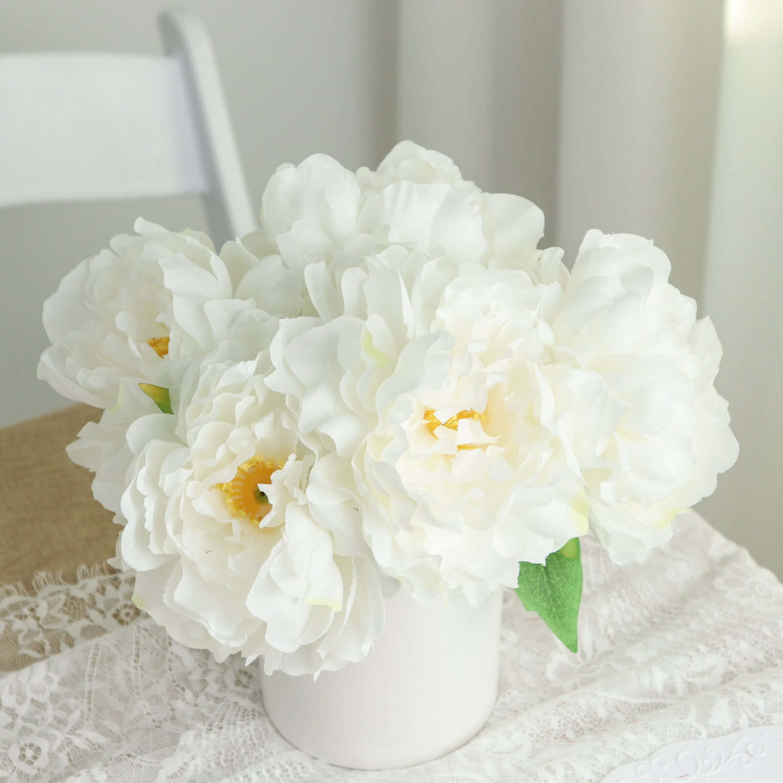 2 Bushes 17" White Artificial Silk Peony Flower Bouquets, Real Touch Peonies Spray - Bell Racket Store