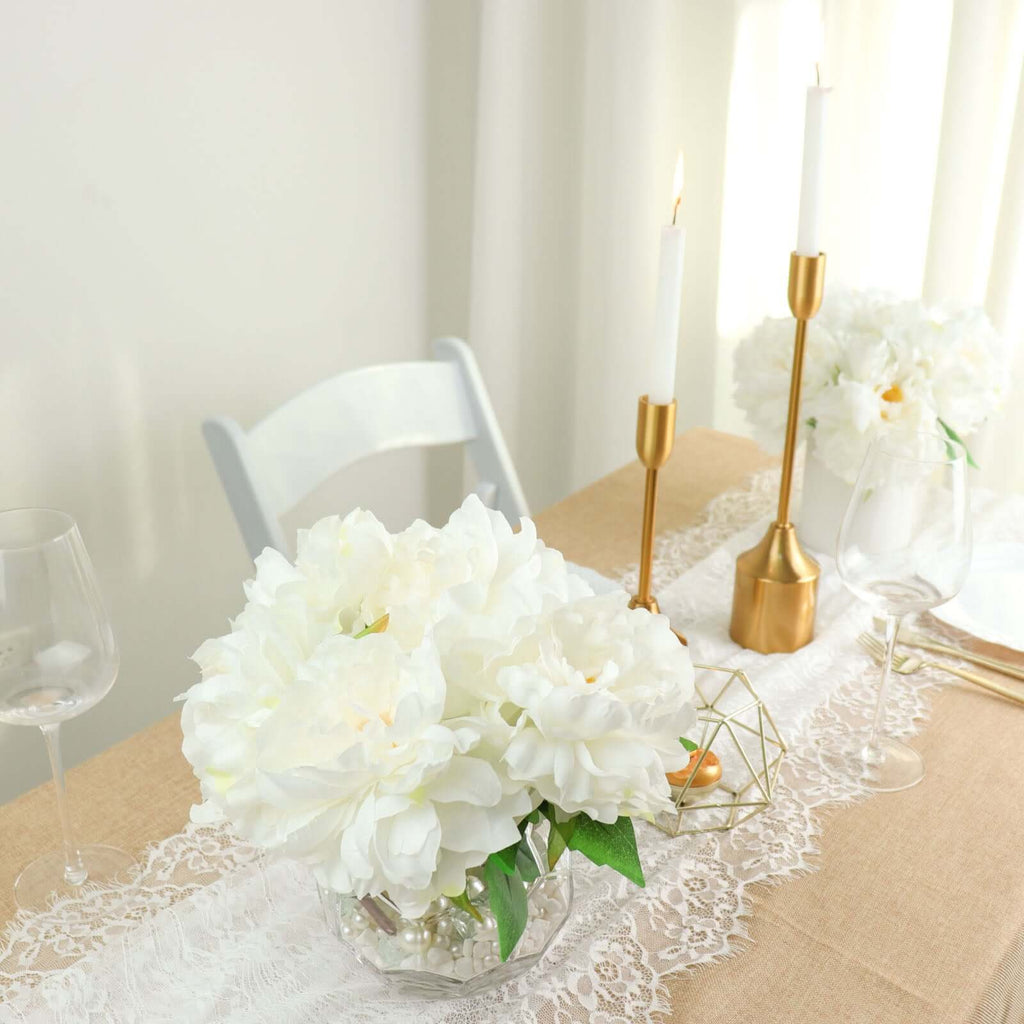 2 Bushes 17" White Artificial Silk Peony Flower Bouquets, Real Touch Peonies Spray - Bell Racket Store